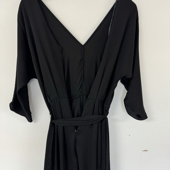 Milly Silk V Neck 3/4 Sleeve Pleated Belted Pant Jumpsuit Dressy Black Size 0 - Picture 5 of 16